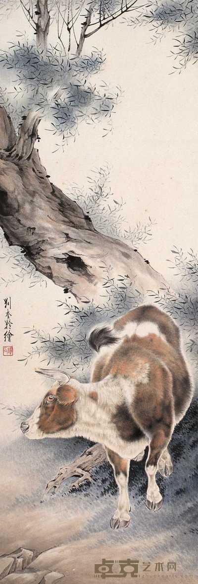 刘奎龄 牛 立轴 98×33cm.